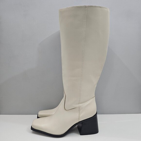 Vince Camuto Sangeti Knee High Boot Women 9 WIDE Ivory Cream Leather Block Heel - Picture 1 of 15